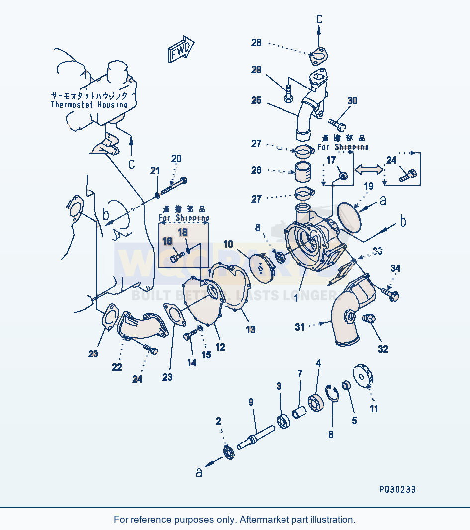 Komatsu WA470-1 Water Pump And Mounting parts diagram