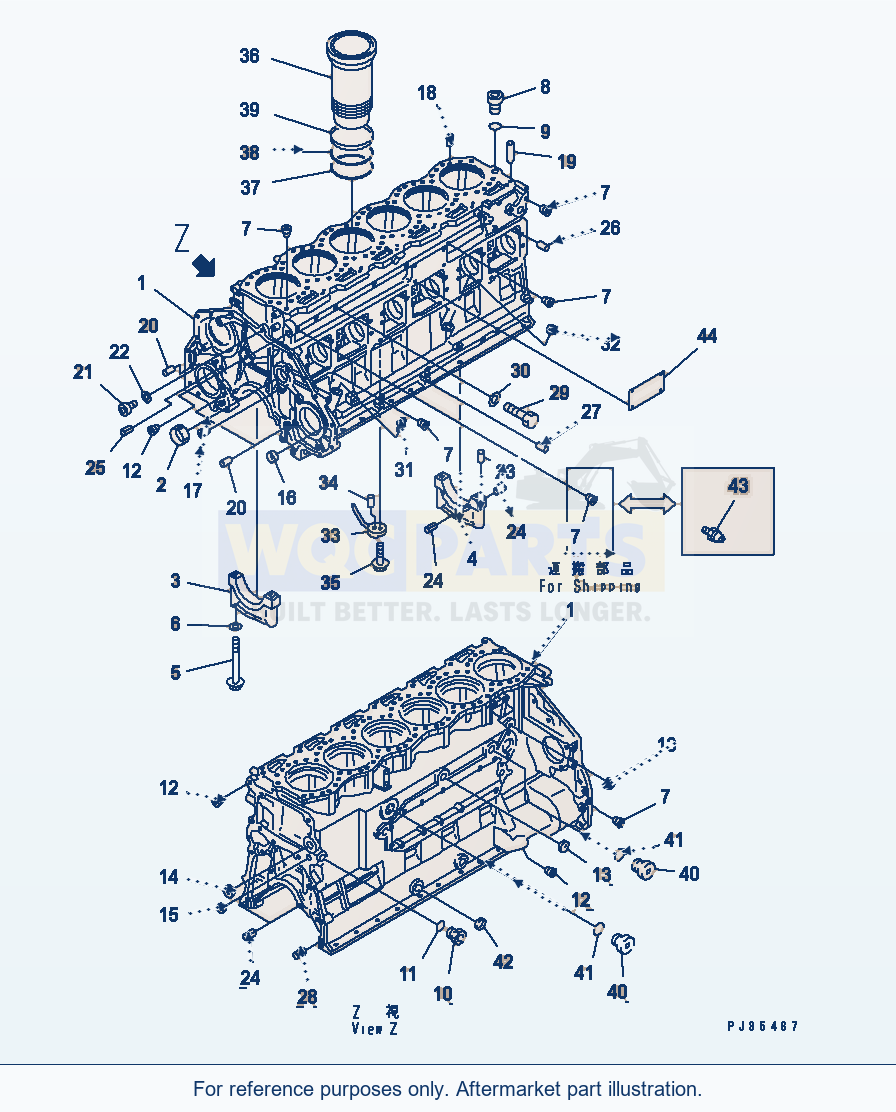 Komatsu WA470-1 Cylinder Block parts diagram