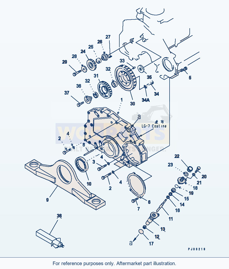 Komatsu WA470-1 Front Cover And Gear parts diagram