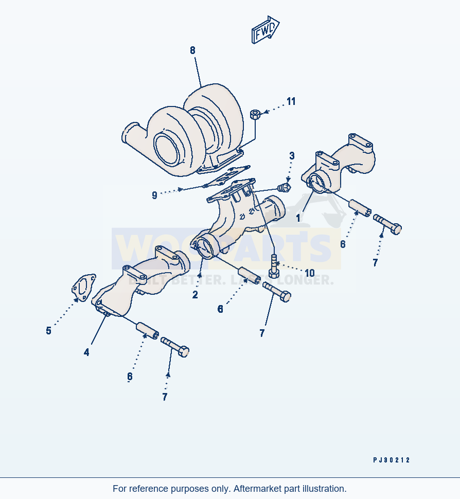 Komatsu WA470-1 Exhaust Manifold And Turbocharger parts diagram