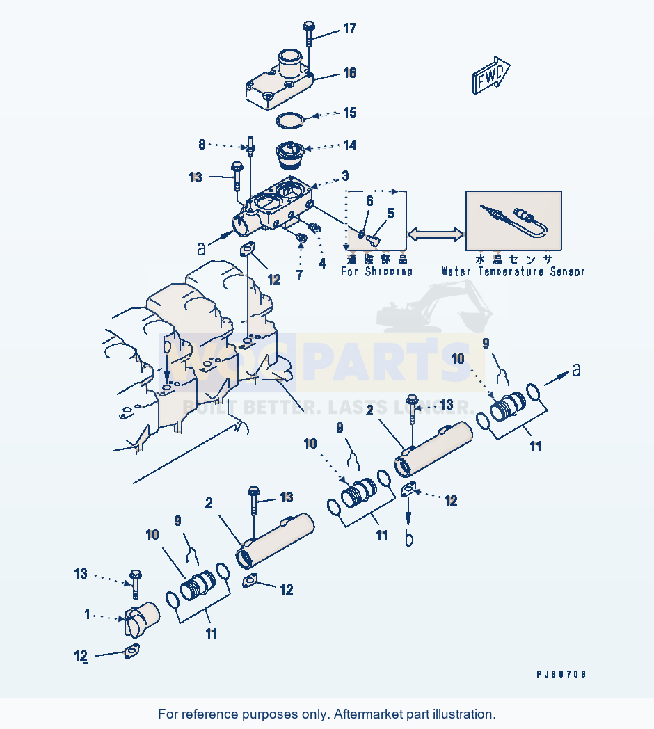 Komatsu WA470-1 Water Manifold And Thermostat parts diagram