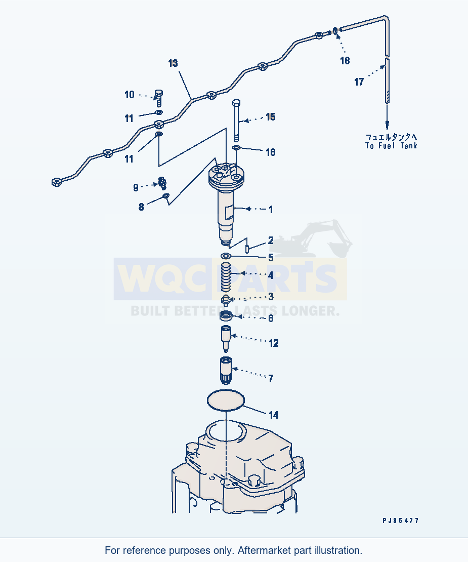 Komatsu WA470-1 Fuel Nozzle And Spill Tube parts diagram