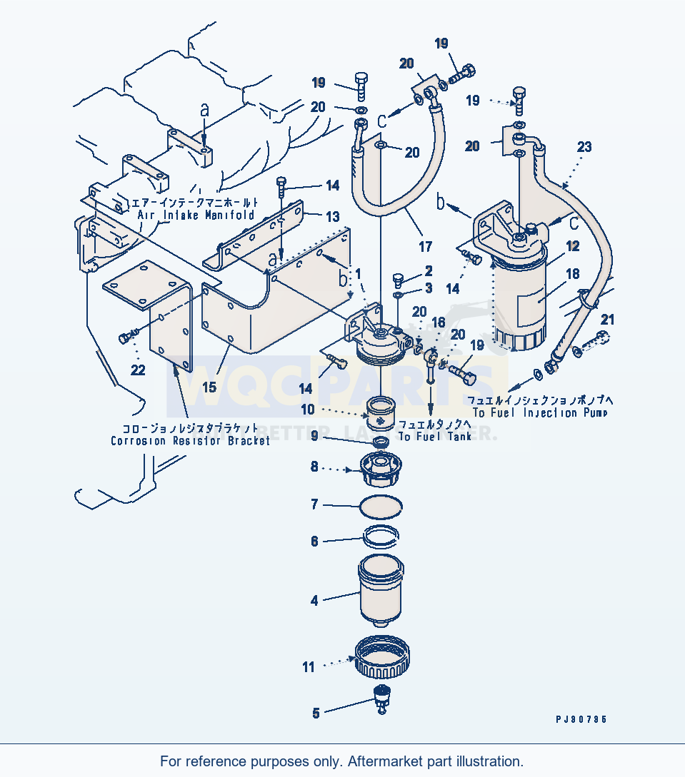 Komatsu WA470-1 Water Separator And Piping parts diagram