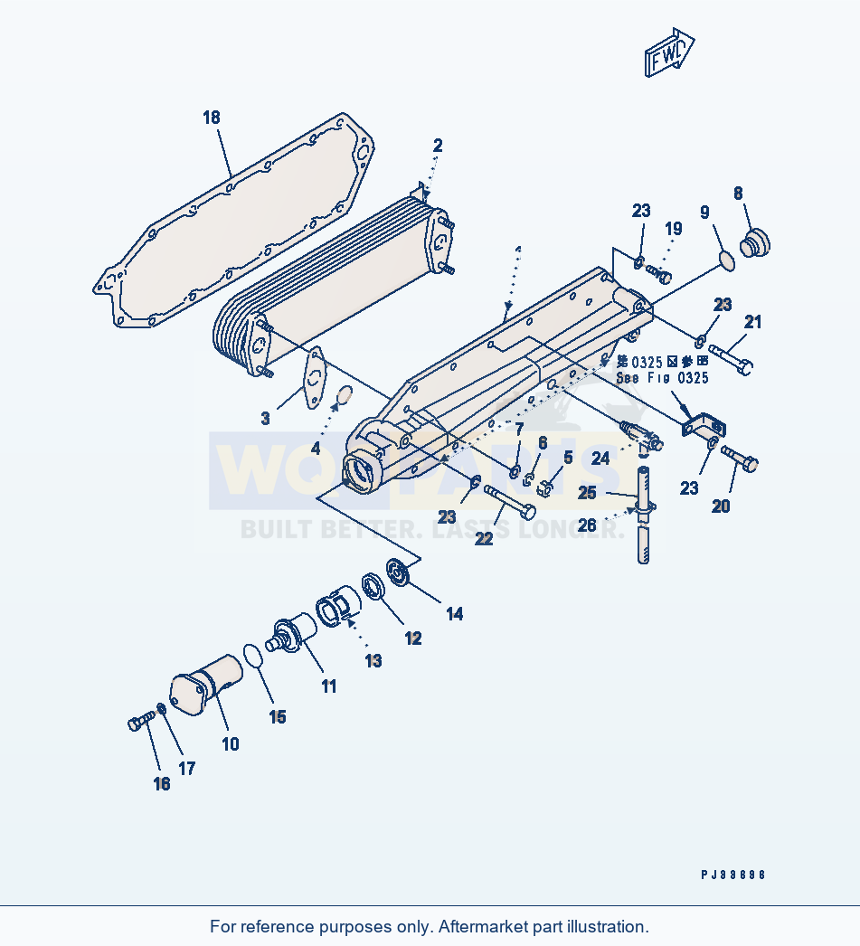 Komatsu WA470-1 Lubricating Oil Cooler parts diagram
