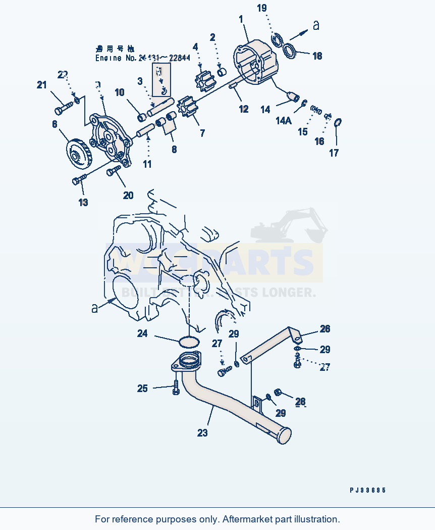 Komatsu WA470-1 Lubricating Oil Pump And Suction Pipe parts diagram