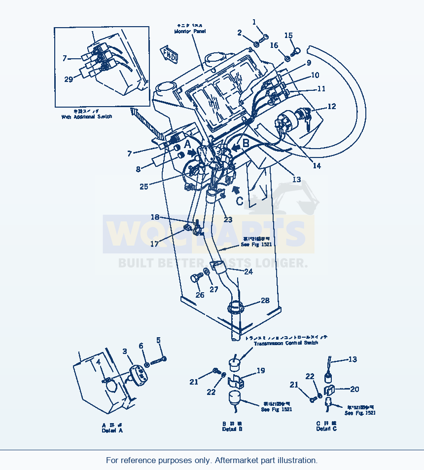 Komatsu WA470-1 Instrument Panel parts diagram