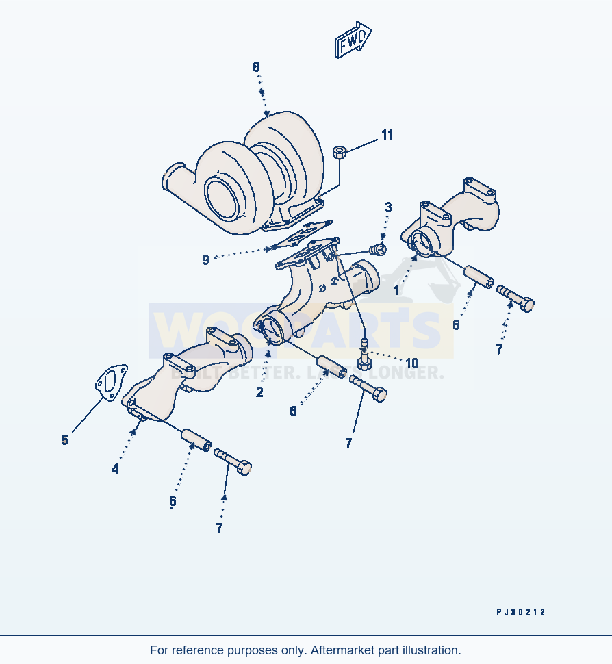 Komatsu WA470-1 Exhaust Manifold And Turbocharger(#11574-) parts diagram