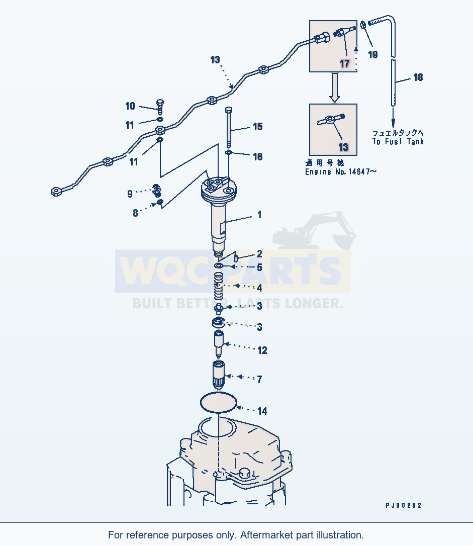Komatsu WA470-1 Fuel Nozzle And Spill Pipe(#11574-) parts diagram