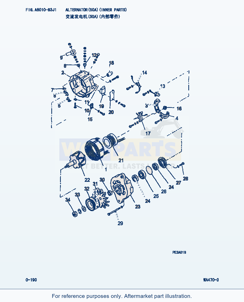 Komatsu WA470-3 Alternator(50A)(Inner Parts) (|000088) parts diagram
