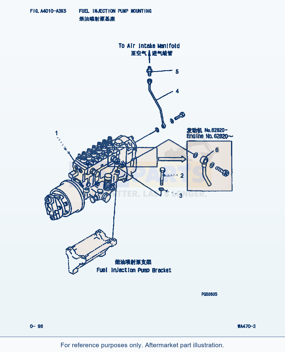 Komatsu WA470-3 Fuel Injection Pump Mounting (|000049) parts diagram