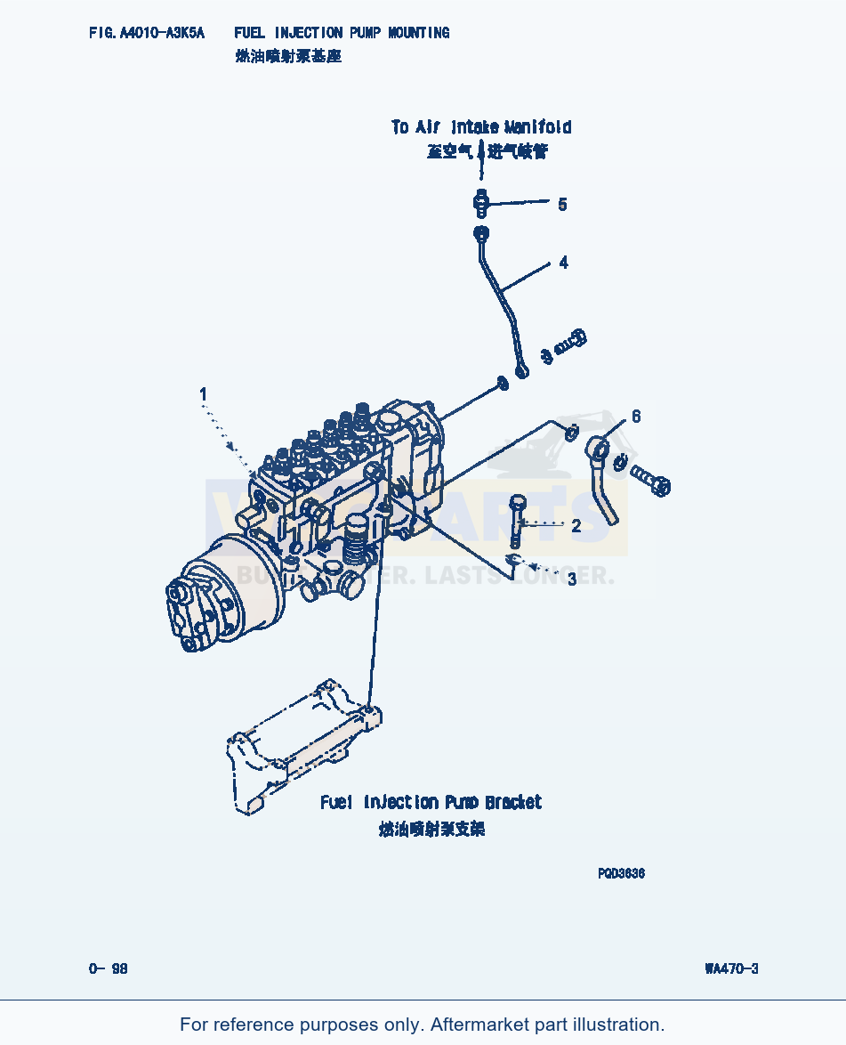 Komatsu WA470-3 Fuel Injection Pump Mounting (|000050) parts diagram