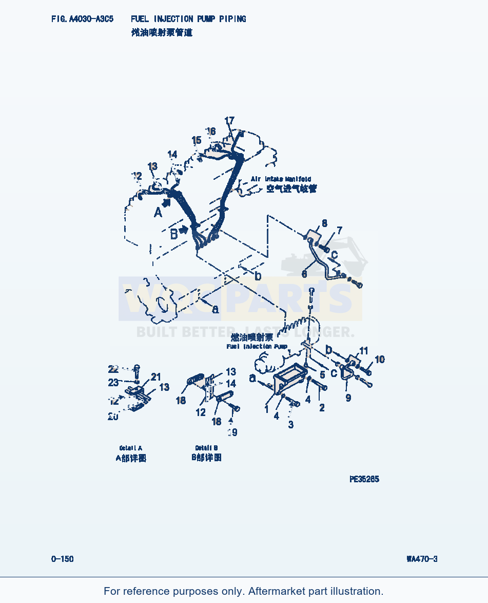 Komatsu WA470-3 Fuel Injection Pump Piping (|000068) parts diagram