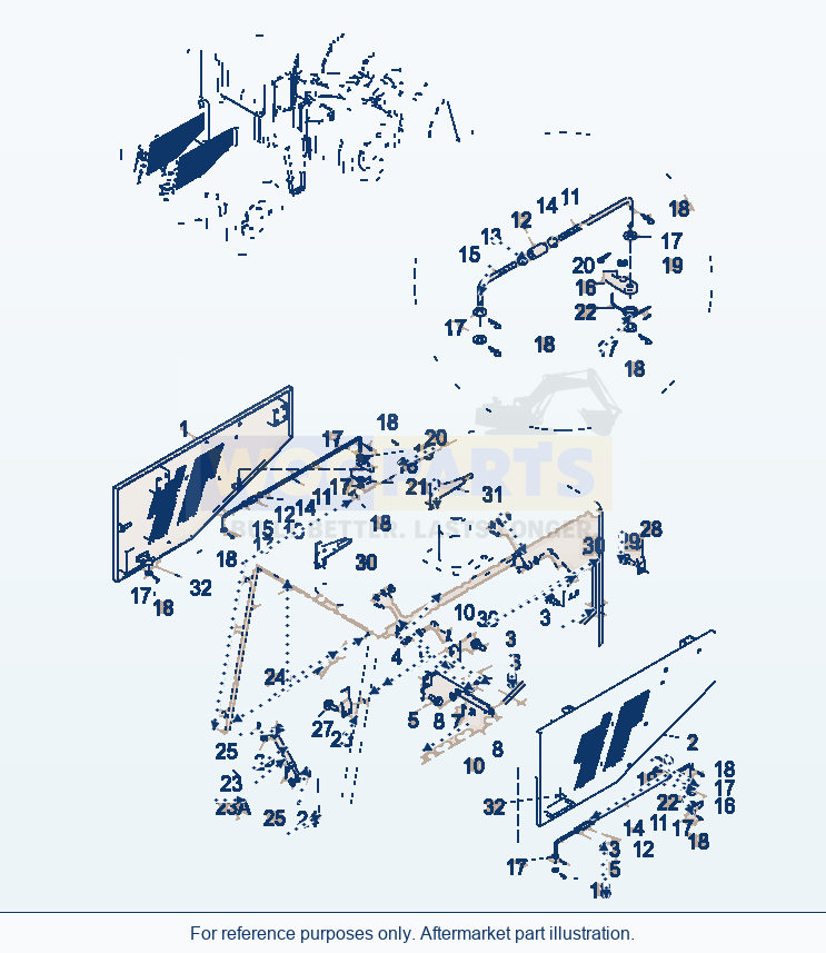 Komatsu WA470-3 Bonnet, Attaching parts diagram