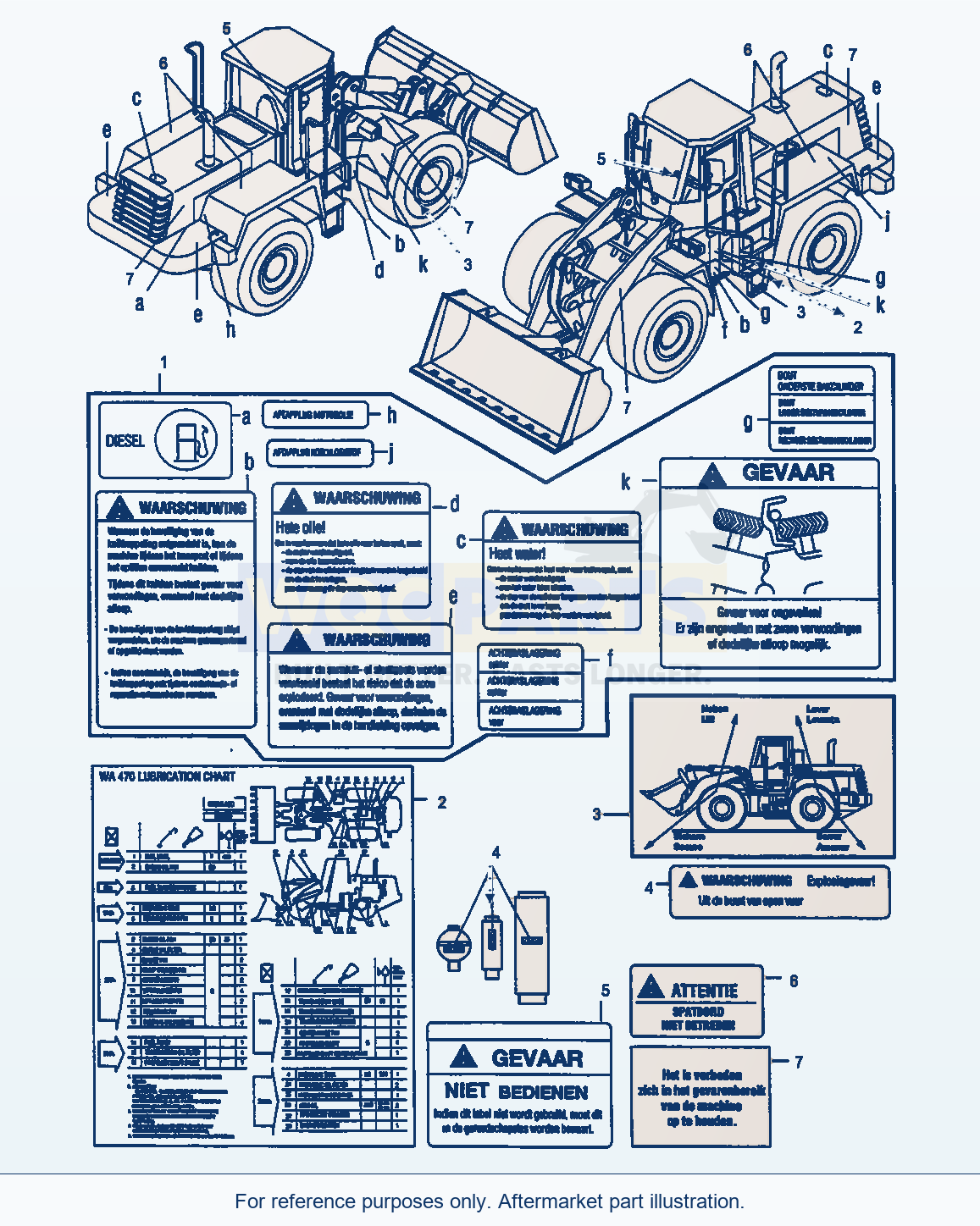 Komatsu WA470-3 Decals, Dutch parts diagram