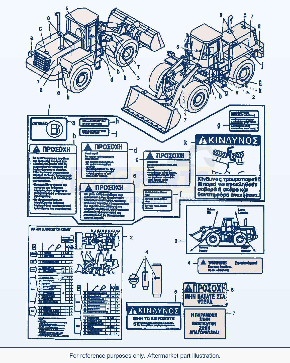 Komatsu WA470-3 Decals, Greek parts diagram