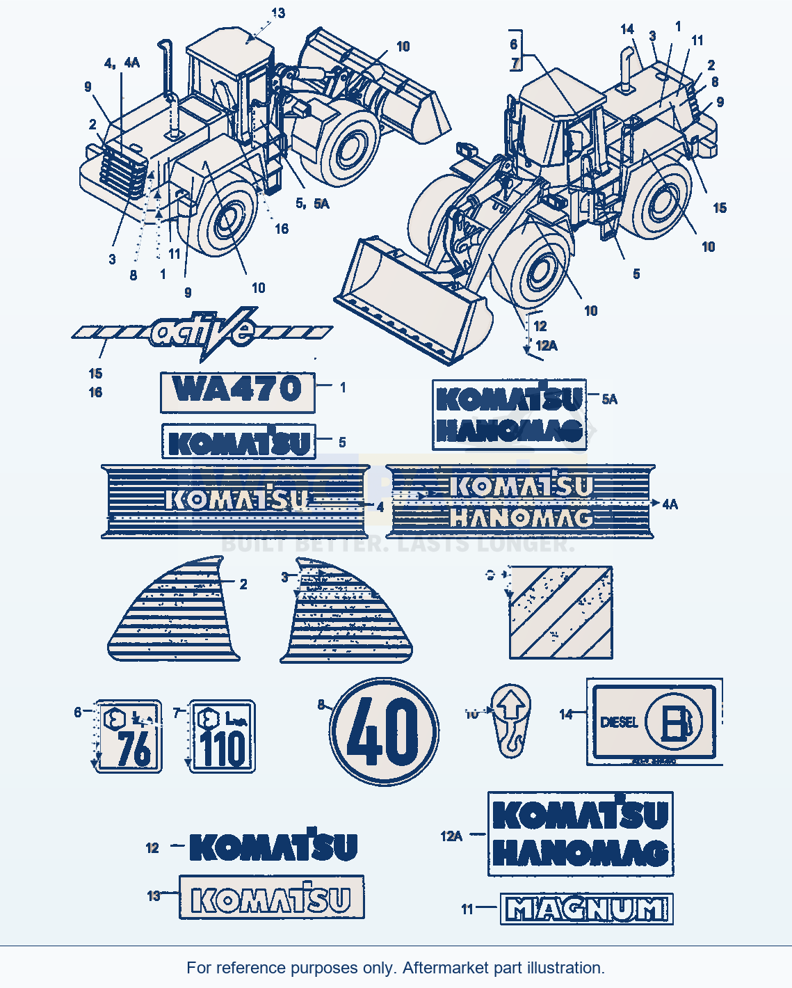Komatsu WA470-3 Lettering parts diagram