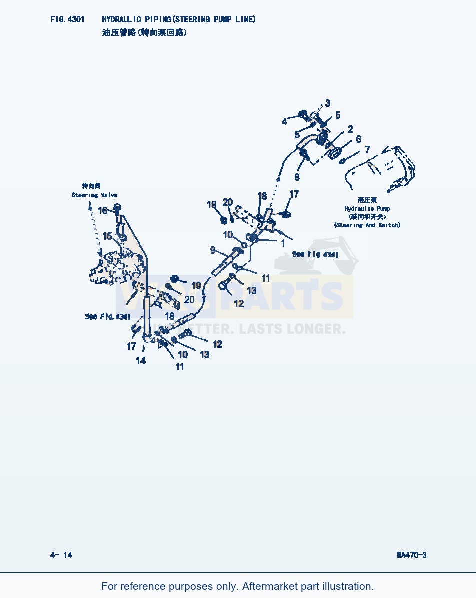 Komatsu WA470-3 Hydraulic Piping(Steering Pump Line) (|000187) parts diagram