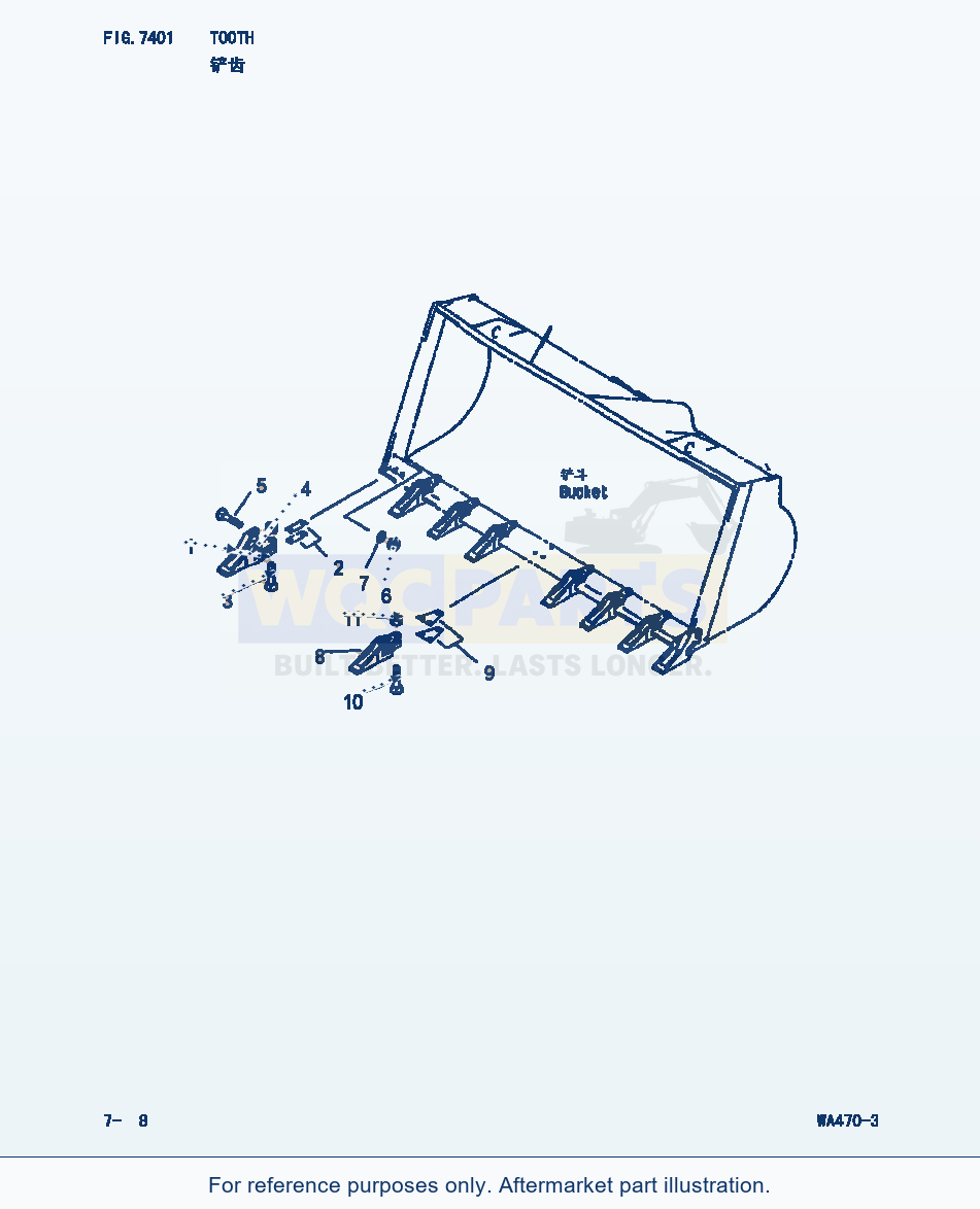 Komatsu WA470-3 Tooth (|000286) parts diagram