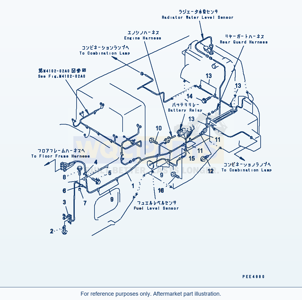 Komatsu WA470-3 Wiring Harness (Rear Frame Line) parts diagram
