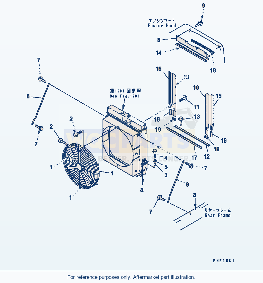 Komatsu WA470-3 Radiator Guard And Piping(#50001-) parts diagram