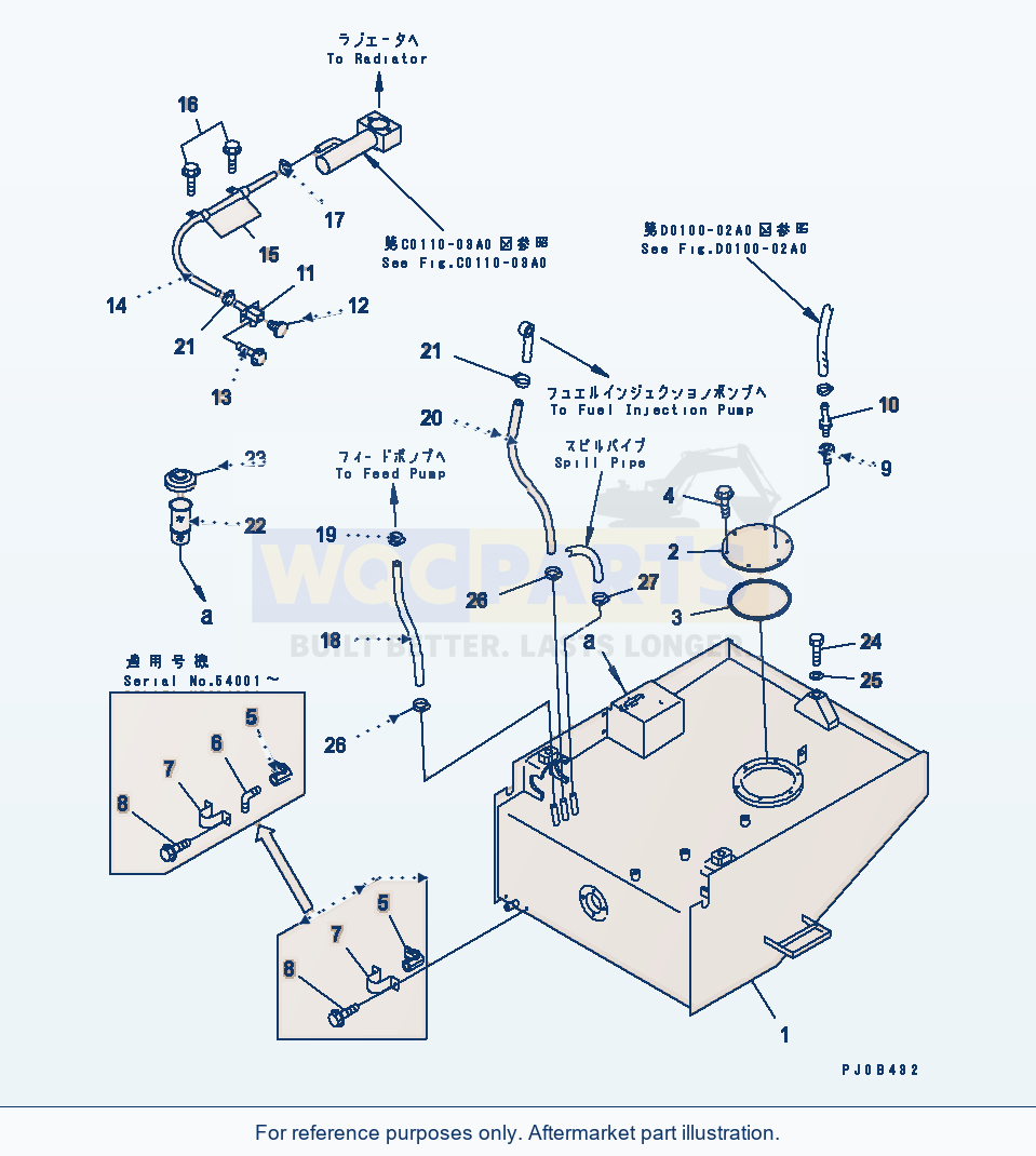 Komatsu WA470-3 Fuel Tank (Fuel Piping) parts diagram
