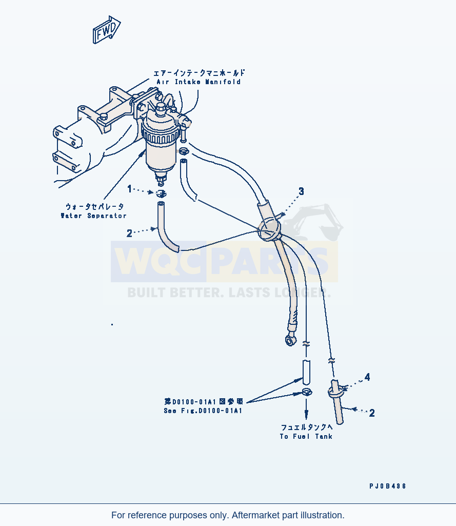 Komatsu WA470-3 Fuel Tank (Water Separator Piping) parts diagram