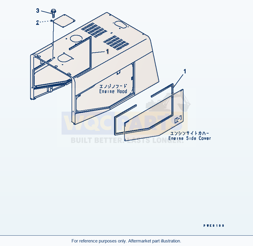 Komatsu WA470-3 Hood (Upper Cover And Side Cover Seal) parts diagram
