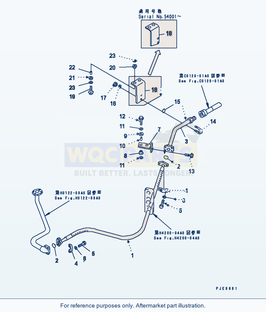 Komatsu WA470-3 Hydraulic Piping (Steering Oil Cooler Line) parts diagram