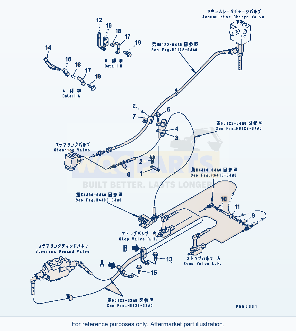 Komatsu WA470-3 Steering Hydraulic Line (Piping Mounting Parts) parts diagram
