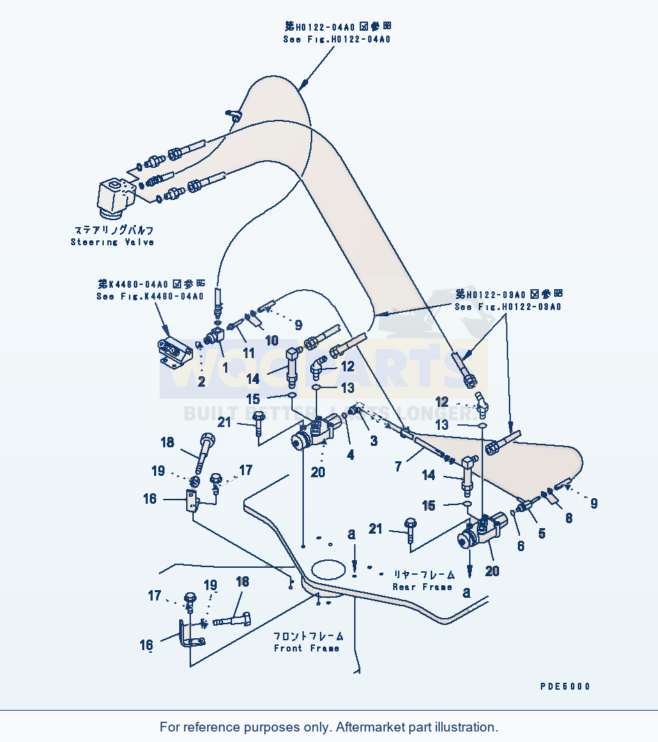 Komatsu WA470-3 Steering Hydraulic Line (Stop Valve Piping) parts diagram