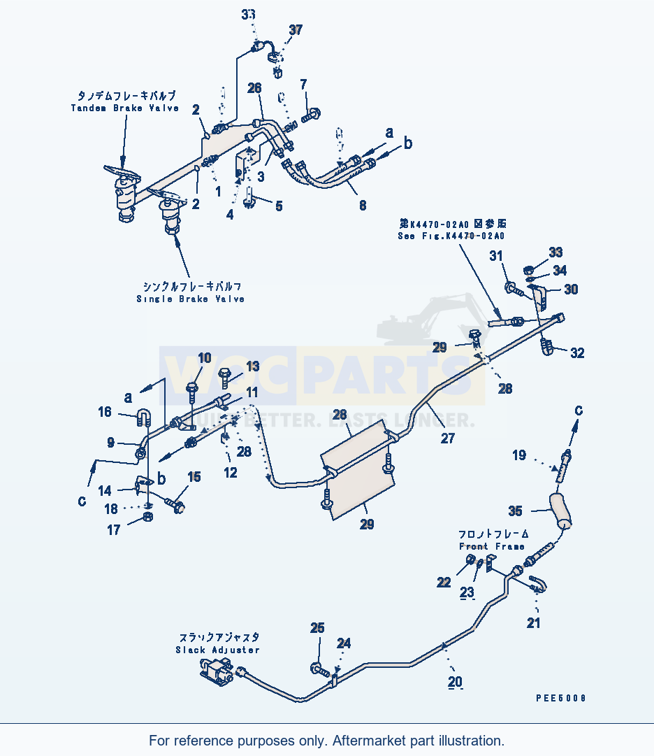 Komatsu WA470-3 Brake Control (Brake Valve To Slack Adjuster) parts diagram