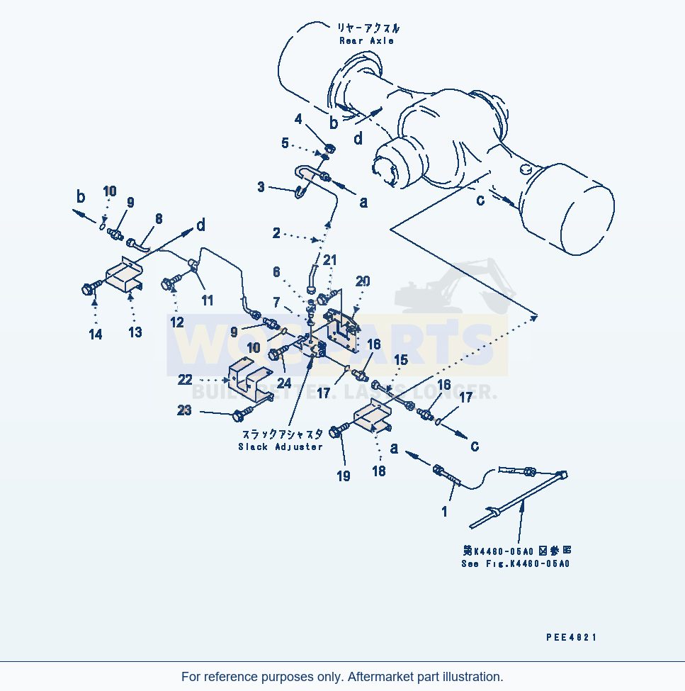 Komatsu WA470-3 Brake Piping (Rear Brake Line) parts diagram
