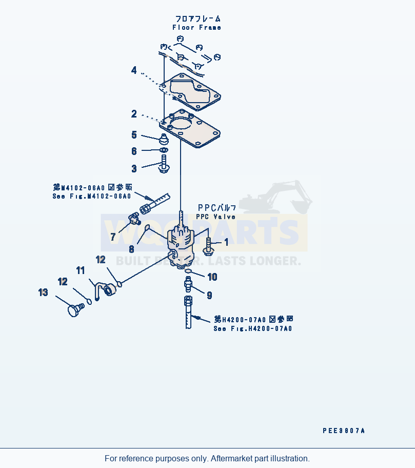 Komatsu WA470-3 Floor (P.P.C. Valve Line) parts diagram