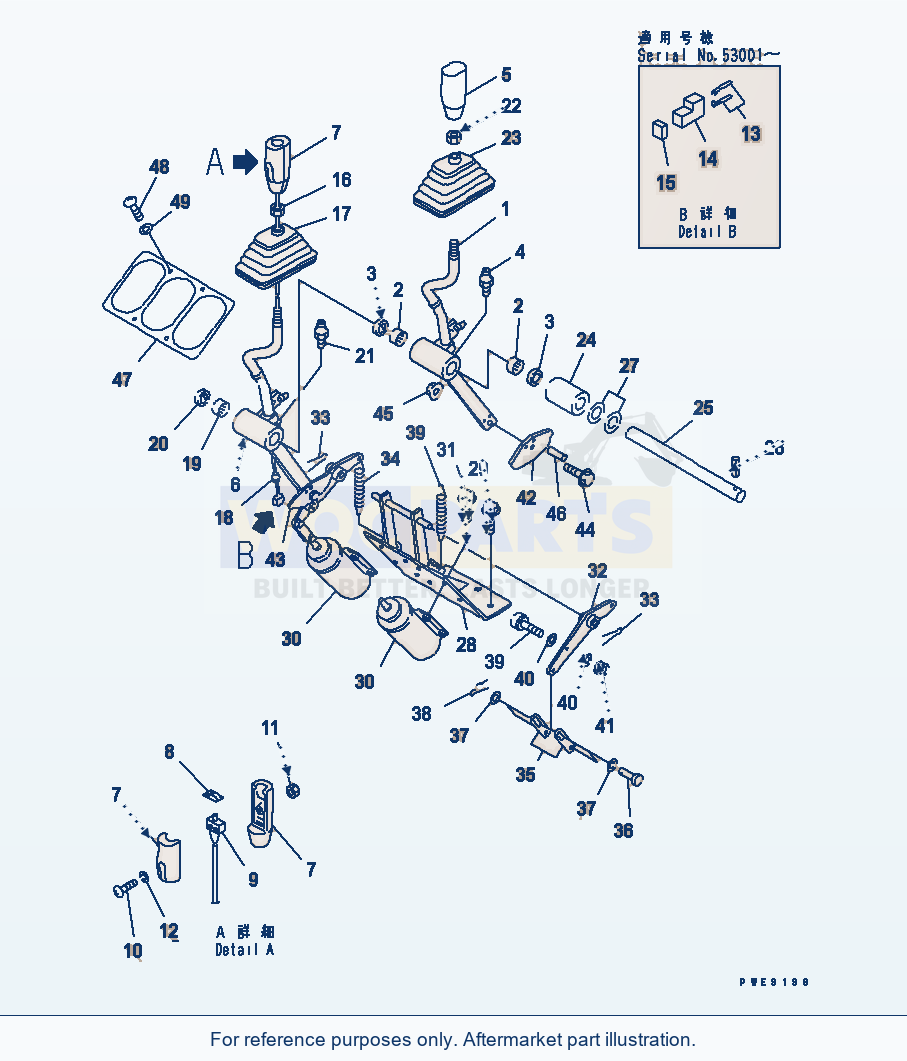 Komatsu WA470-3 Loader Control (Work Equipment Control Lever) parts diagram