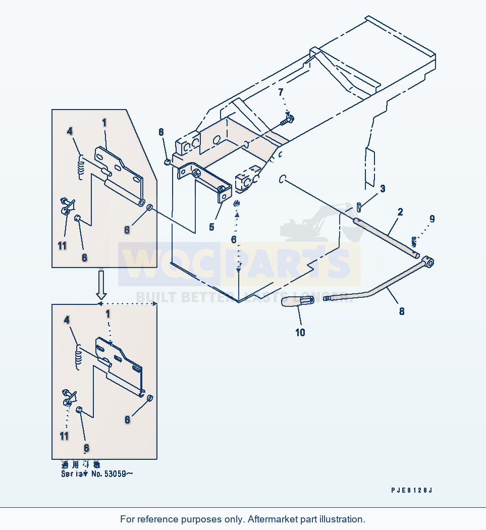 Komatsu WA470-3 Loader Control (Work Equipment Lock Lever) parts diagram