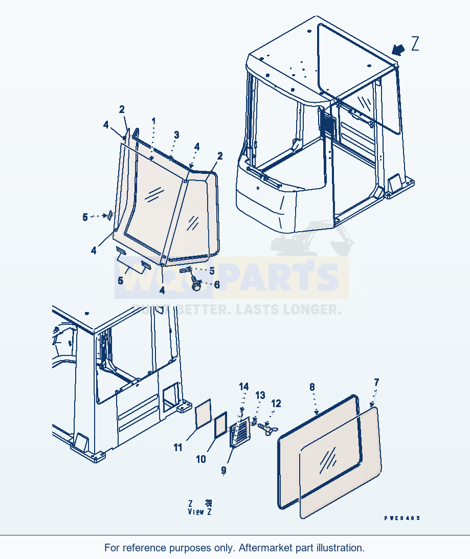 Komatsu WA470-3 Rops Cab (Window)(#54001-) parts diagram