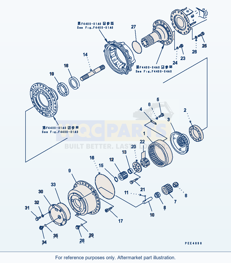 Komatsu WA470-3 Front Axle (Front Final Drive) parts diagram