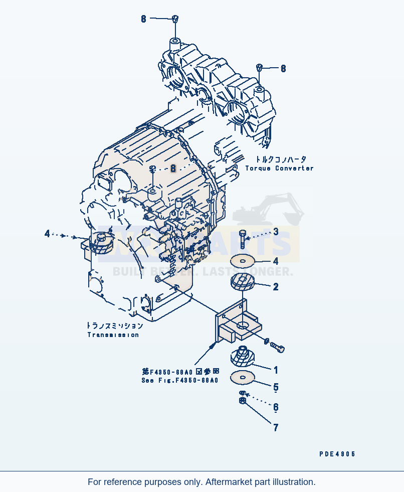 Komatsu WA470-3 Torque Converter And Transmission Mounting parts diagram