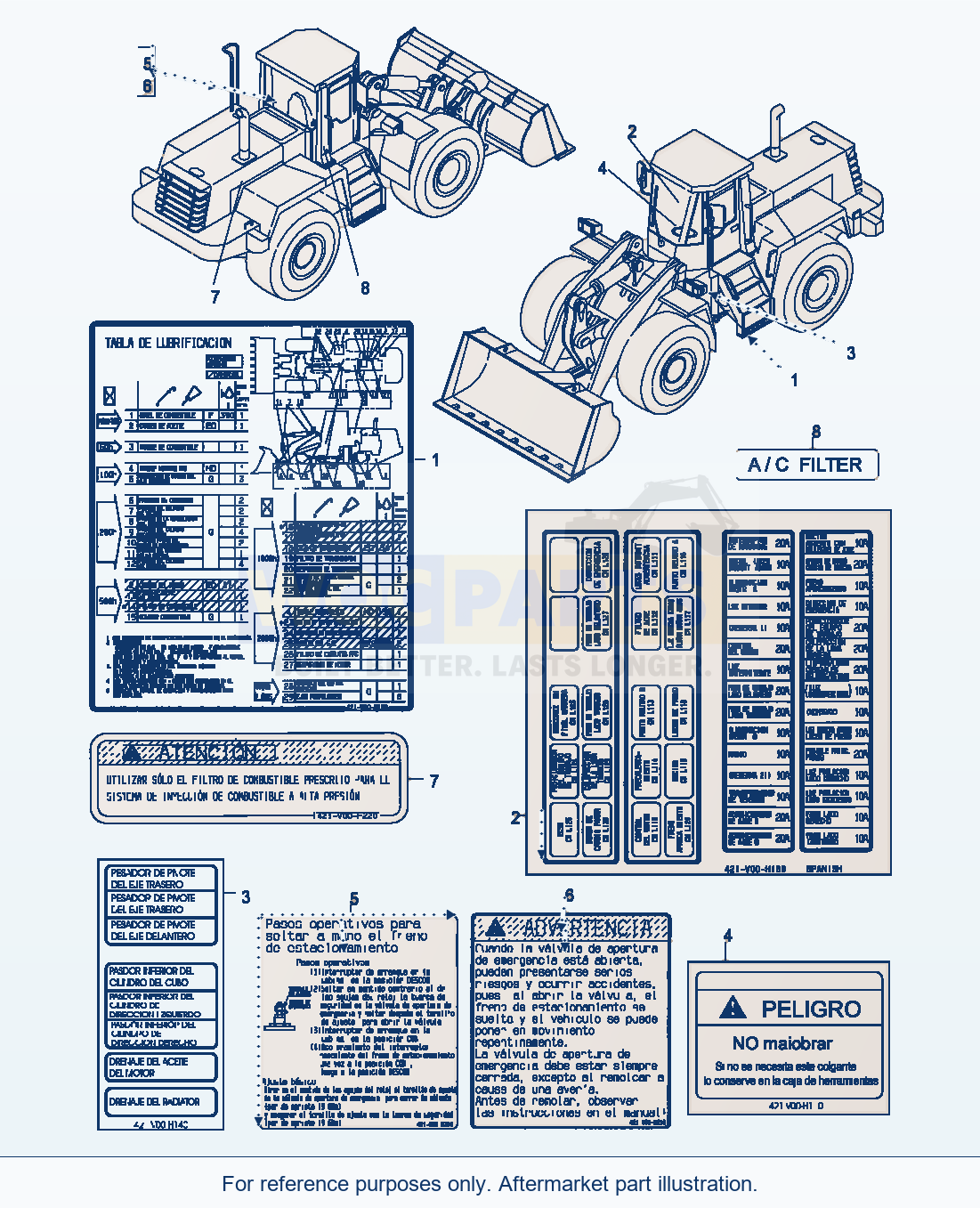 Komatsu WA470-5 Decals, Spanish (Gj2K2974) parts diagram