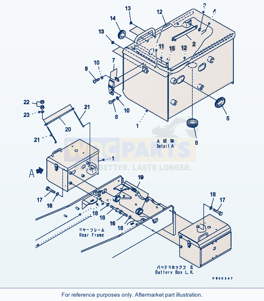 Komatsu WA470-5 Battery Box (R.H.) And Mounting parts diagram