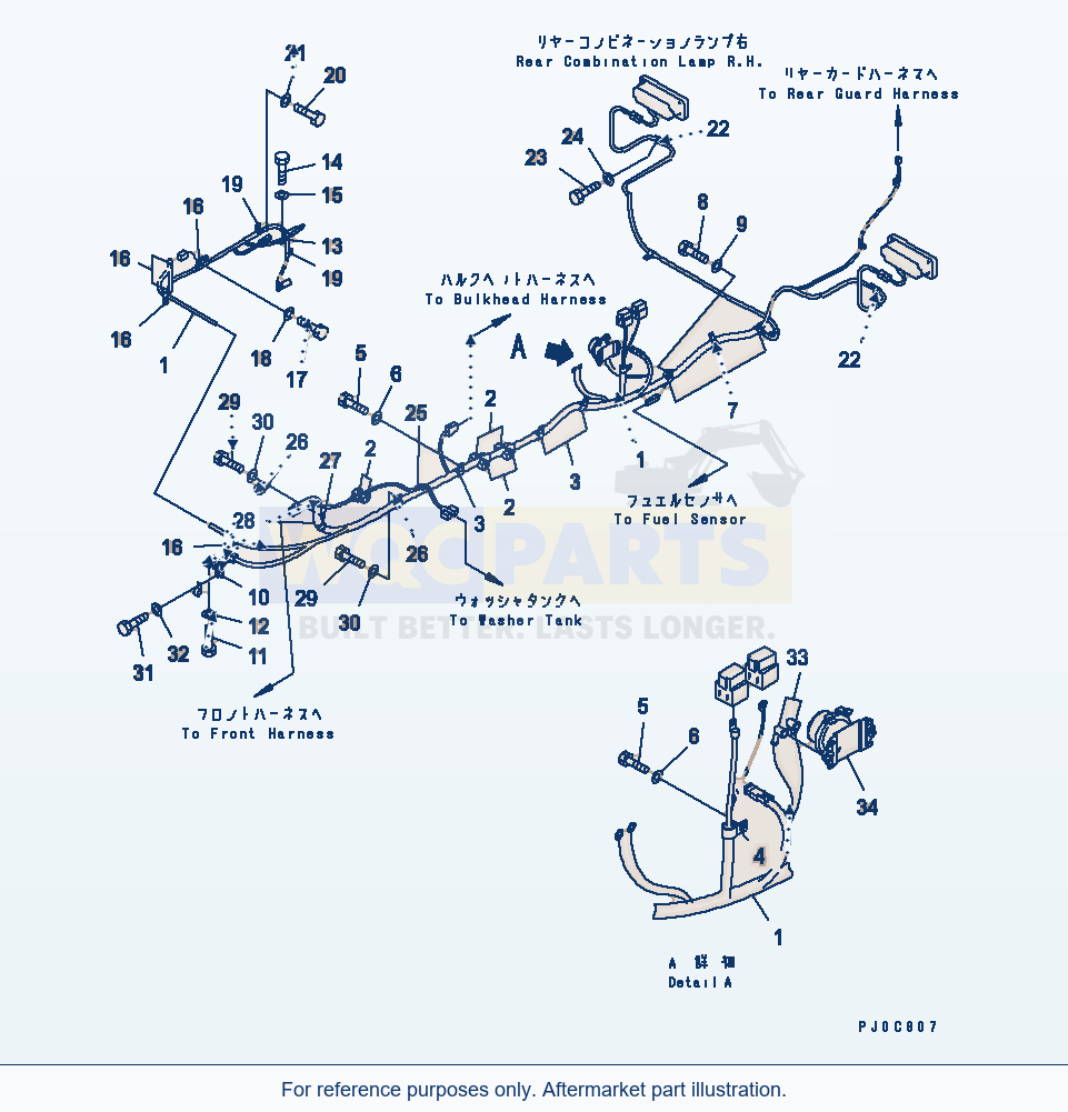 Komatsu WA470-5 Rear Harness (Rear Frame Line) (Except Japan) parts diagram
