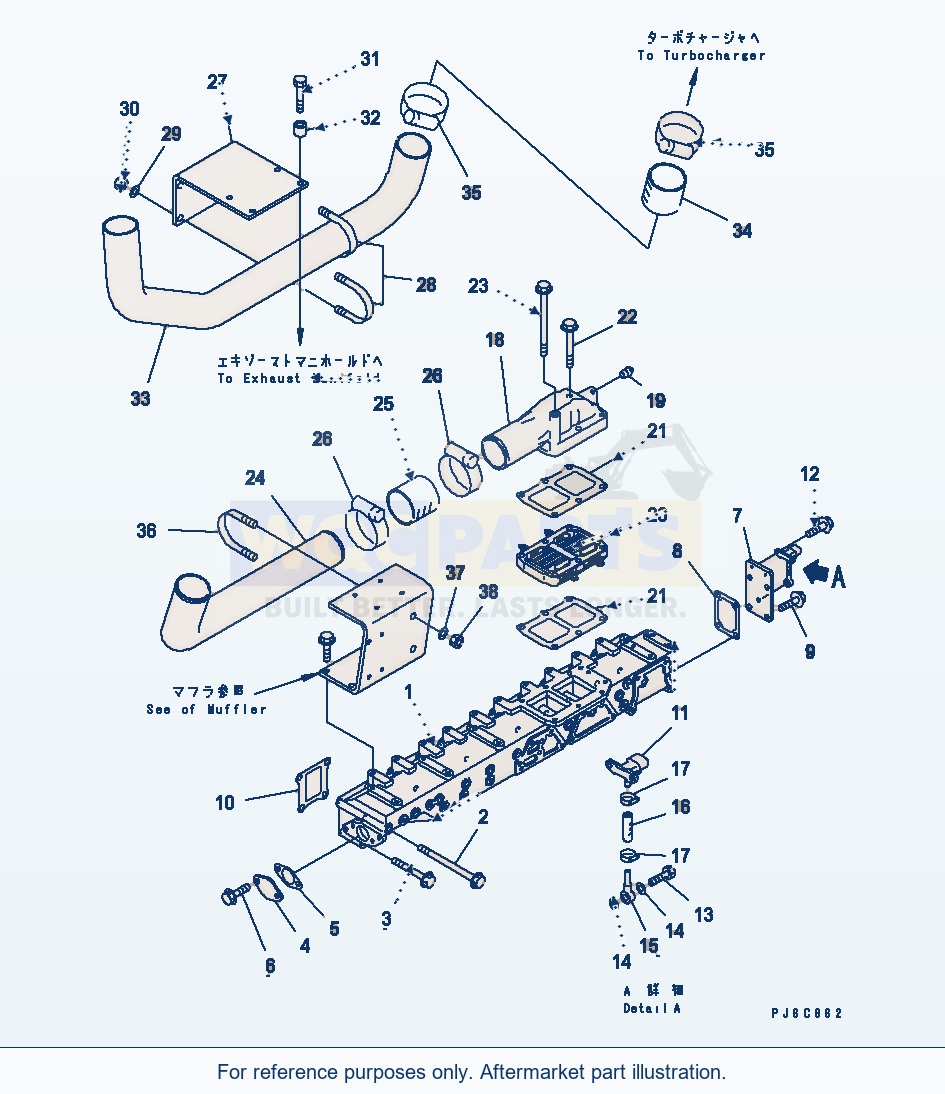 Komatsu WA470-5 Air Intake Manifold And Connection parts diagram