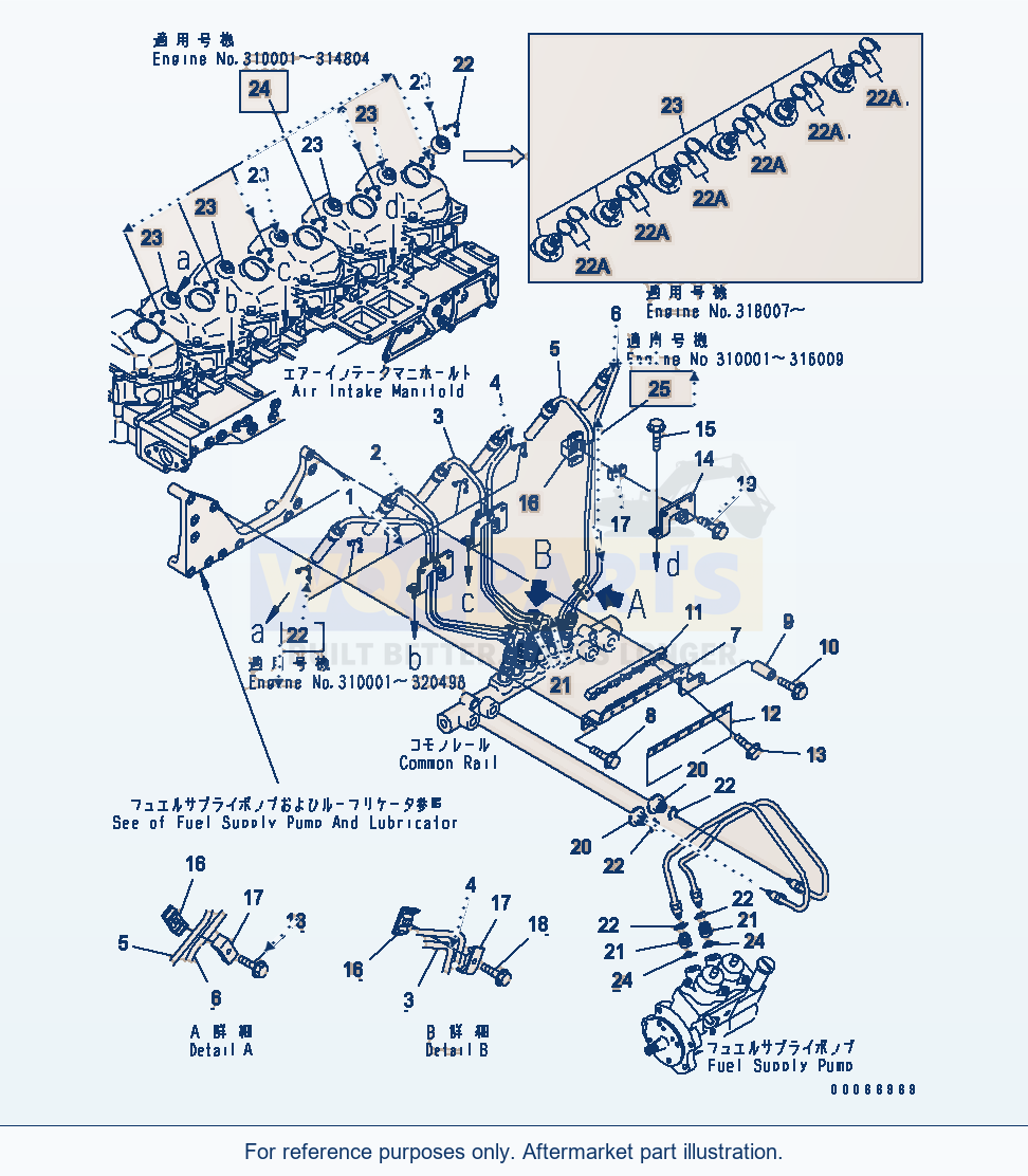 Komatsu WA470-5 Fuel Injection Piping(#310001-) parts diagram