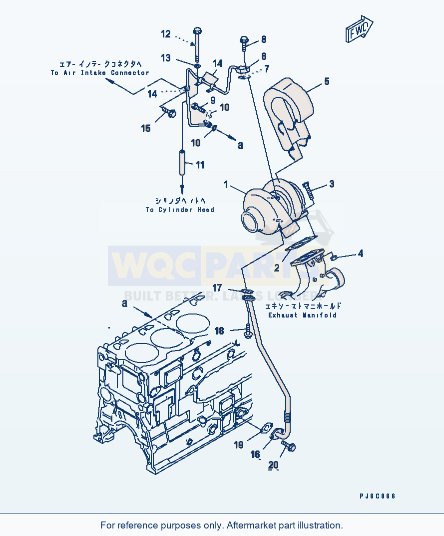 Komatsu WA470-5 Turbocharger And Oil Piping parts diagram