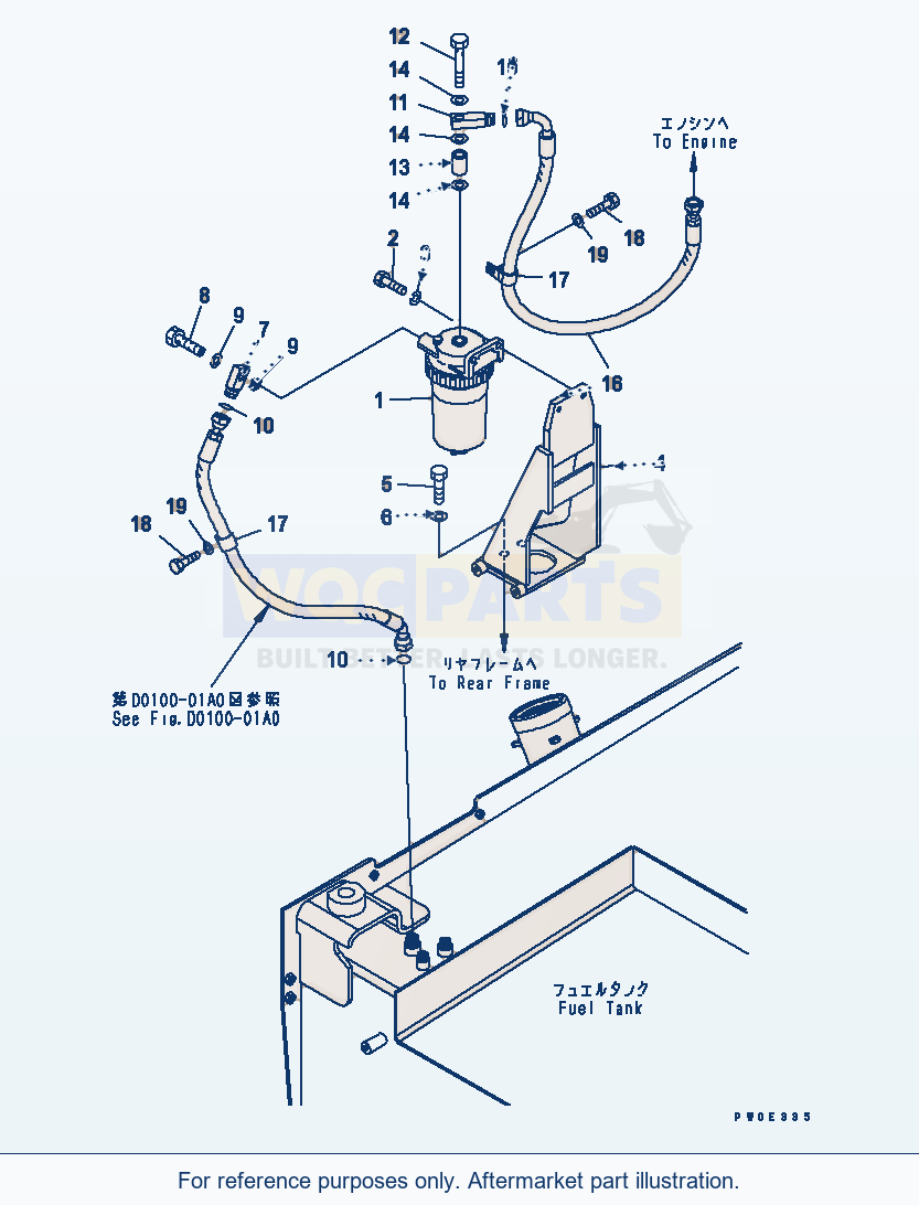 Komatsu WA470-5 Fuel Tank (Water Separator Mounting) parts diagram