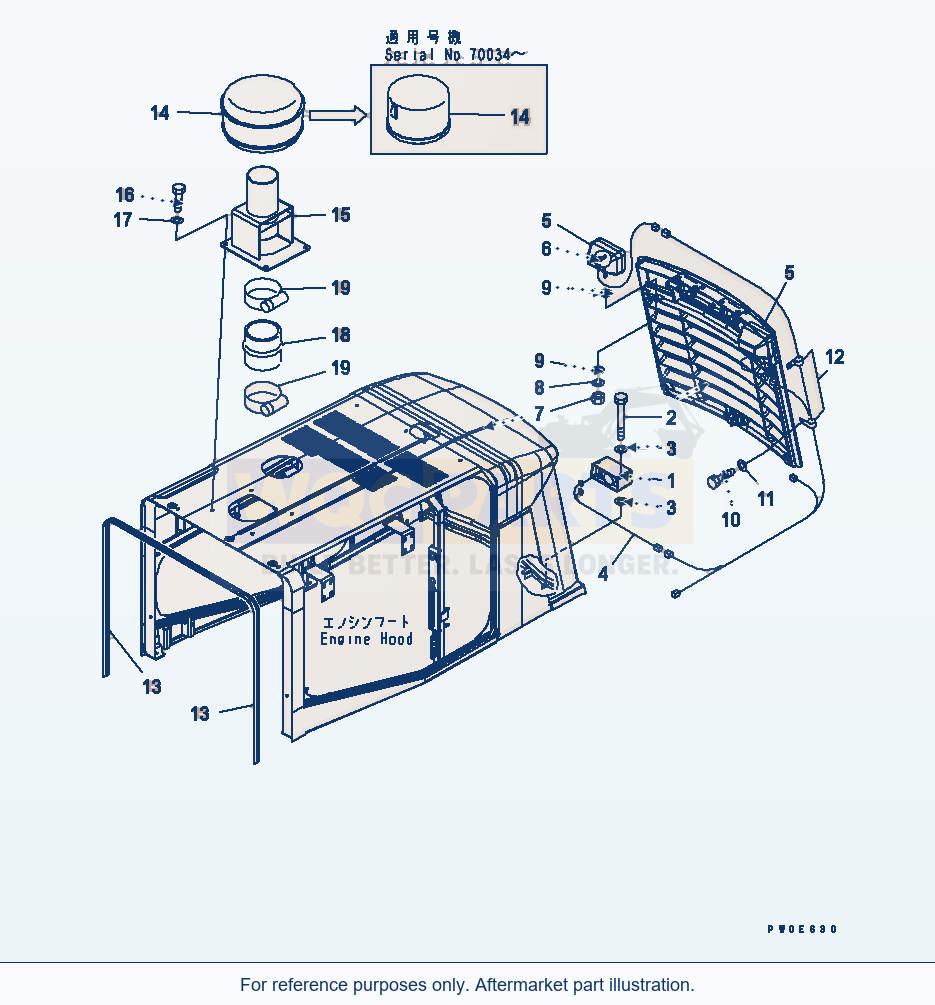 Komatsu WA470-5 Hood (Buck Alarm And Lamp) (With Pre Cleaner) parts diagram
