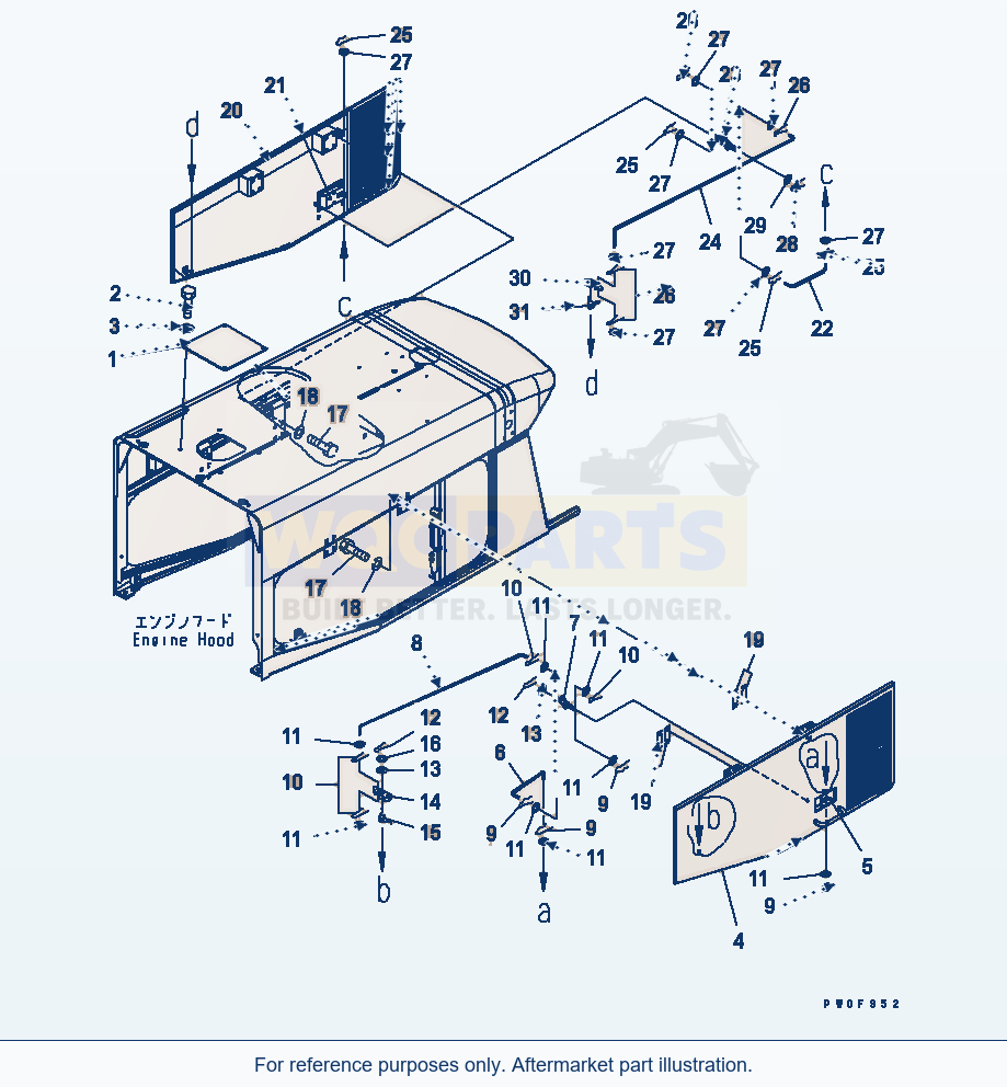 Komatsu WA470-5 Hood (Door And Spring) (For Tunnel Spec.) parts diagram