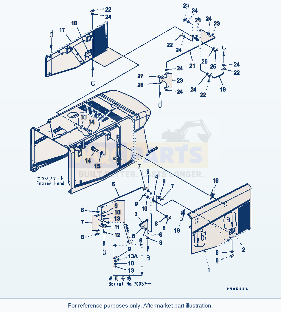 Komatsu WA470-5 Hood (Door And Spring) (With Pre Cleaner) parts diagram