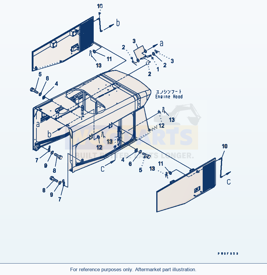 Komatsu WA470-5 Hood (Gas Spring) (For Tunnel Spec.) parts diagram