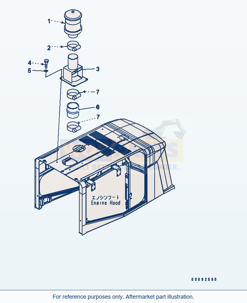 Komatsu WA470-5 Hood (Pre-Cleaner Turbo 2) parts diagram